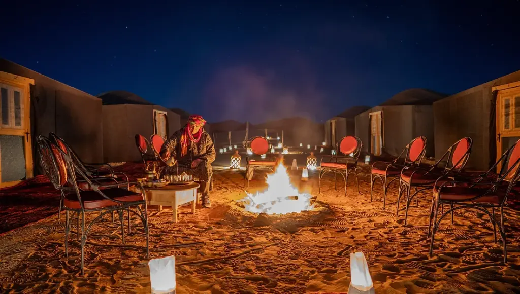 Campfire at night in the camp