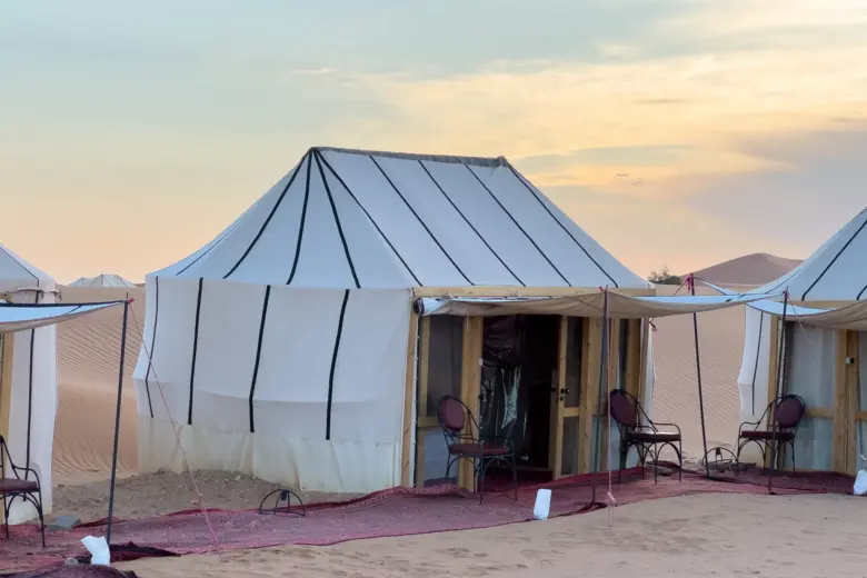Guest tent at Ame Camp at sunrise
