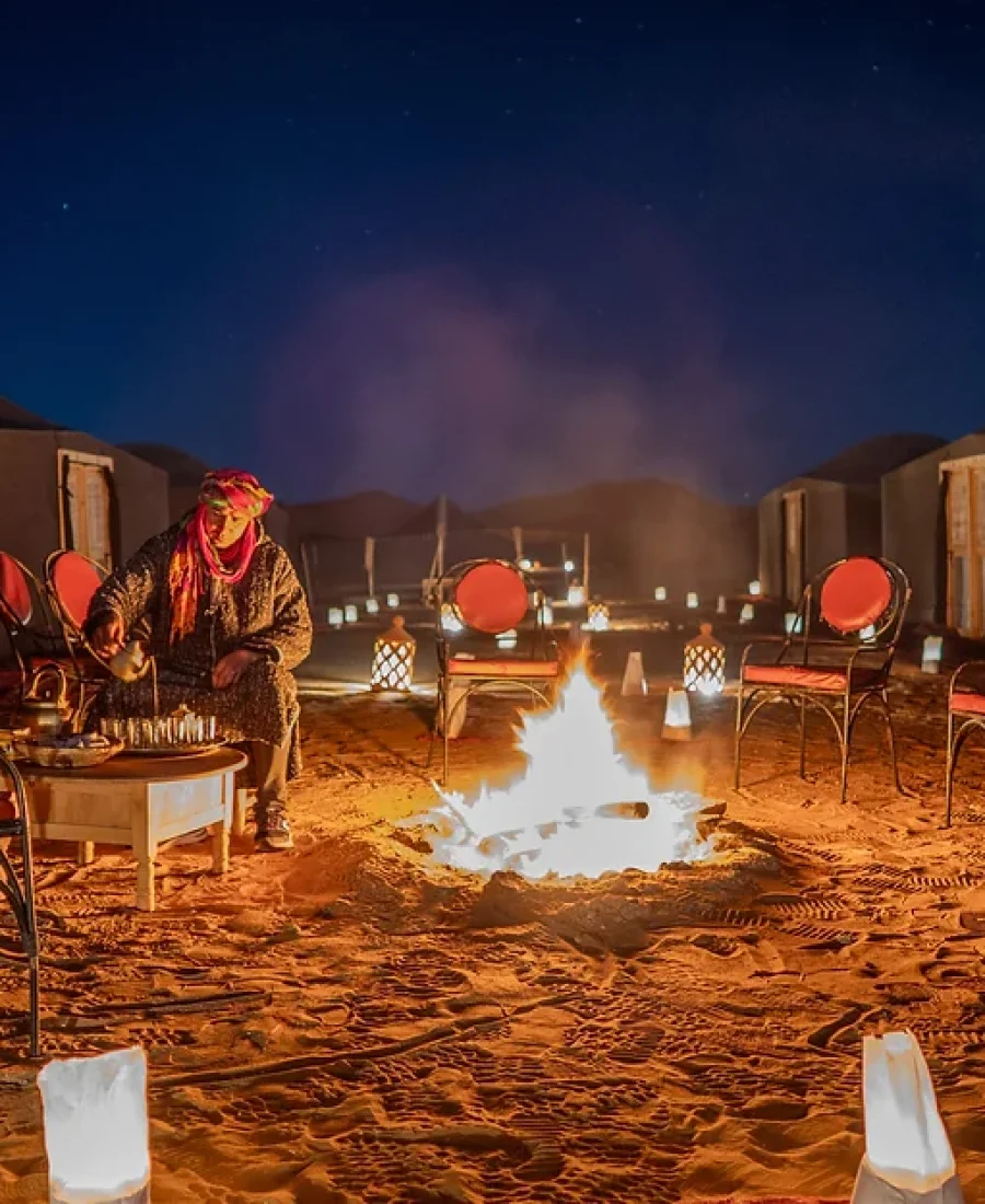 Campfire at night in the camp